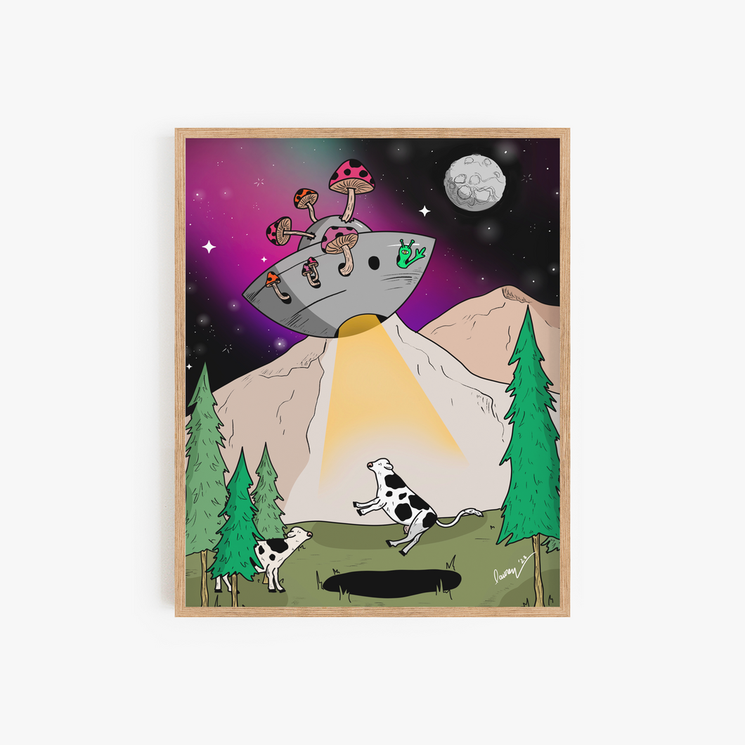 Aliens and Cows Art Print