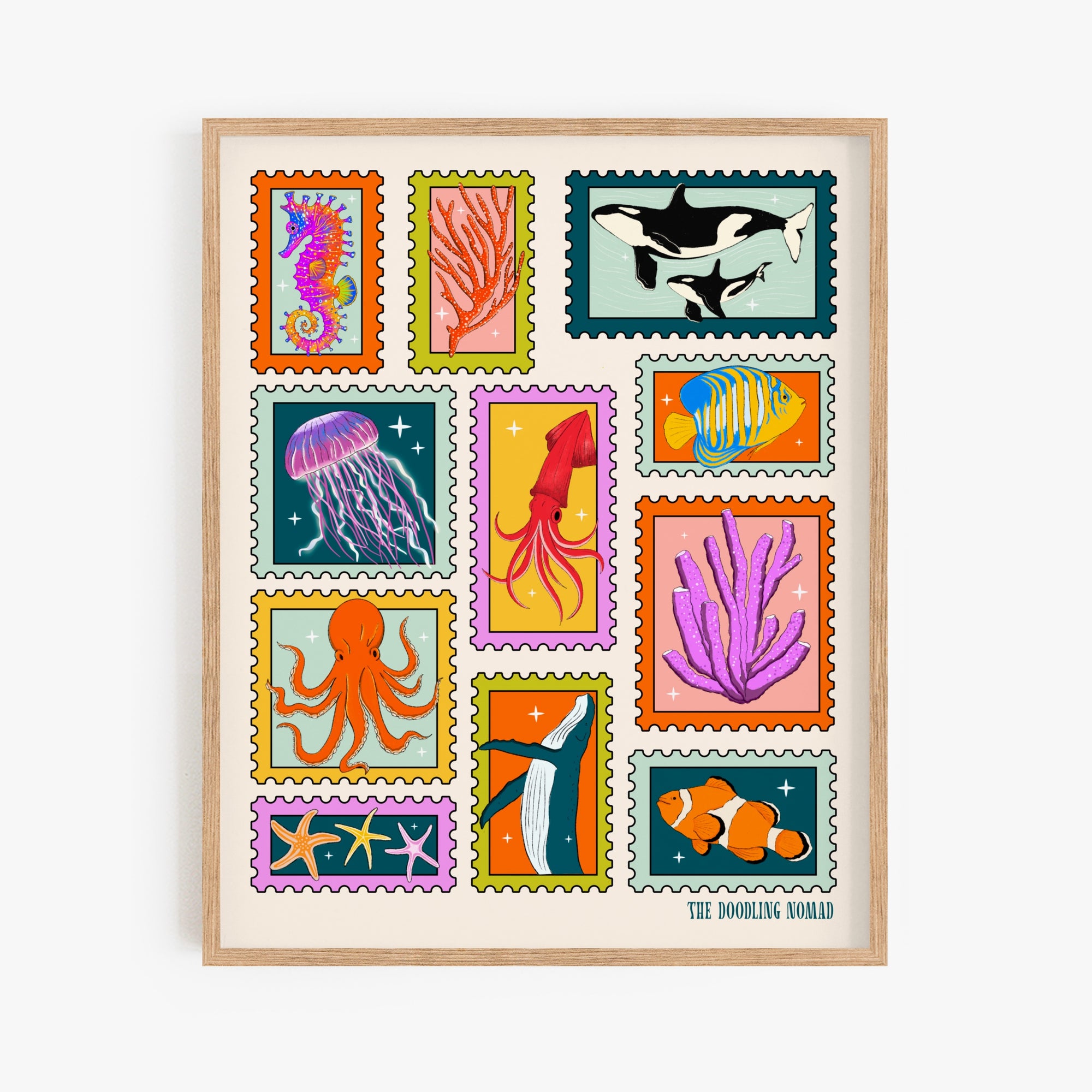 Ocean Life Stamped Art Print