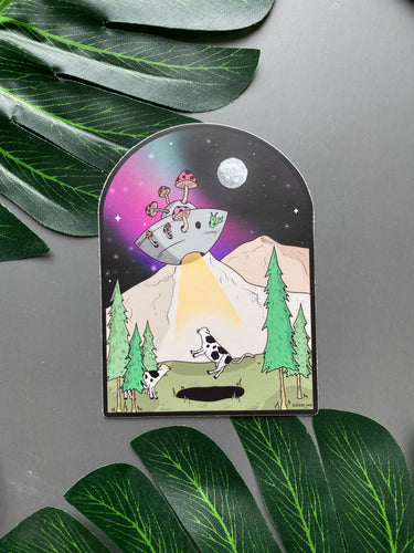 Aliens and Cows Vinyl Sticker